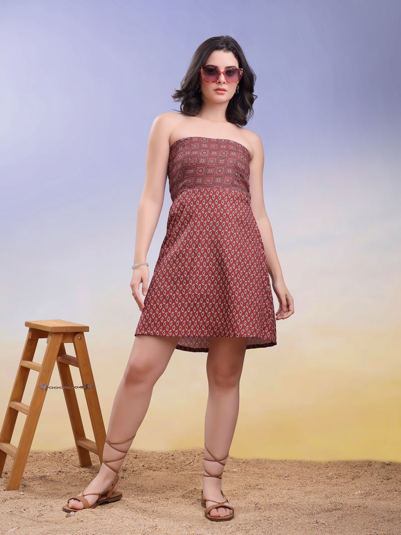 Women's Brown Fit & Flared Sleeveless Dress