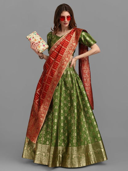 Women Self Design Light Green Lehenga Choli