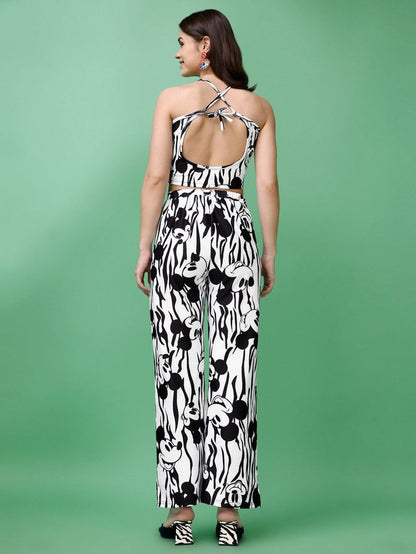 Women White and Black Printed Co-ords