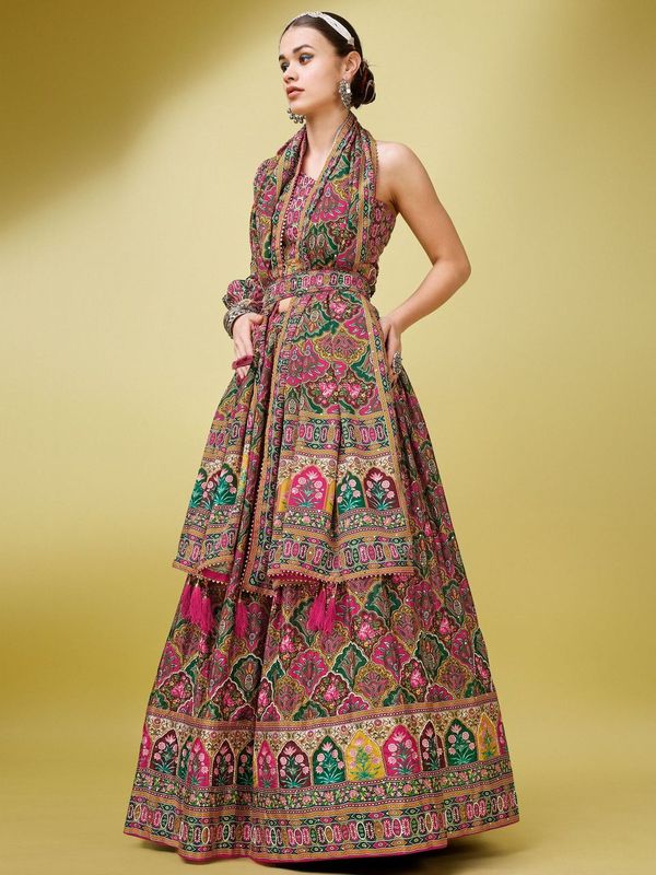 Women Multicolor Embellished Design Lehenga