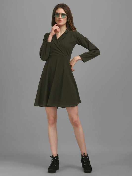 Women Dark Olive Fit And Flare dress