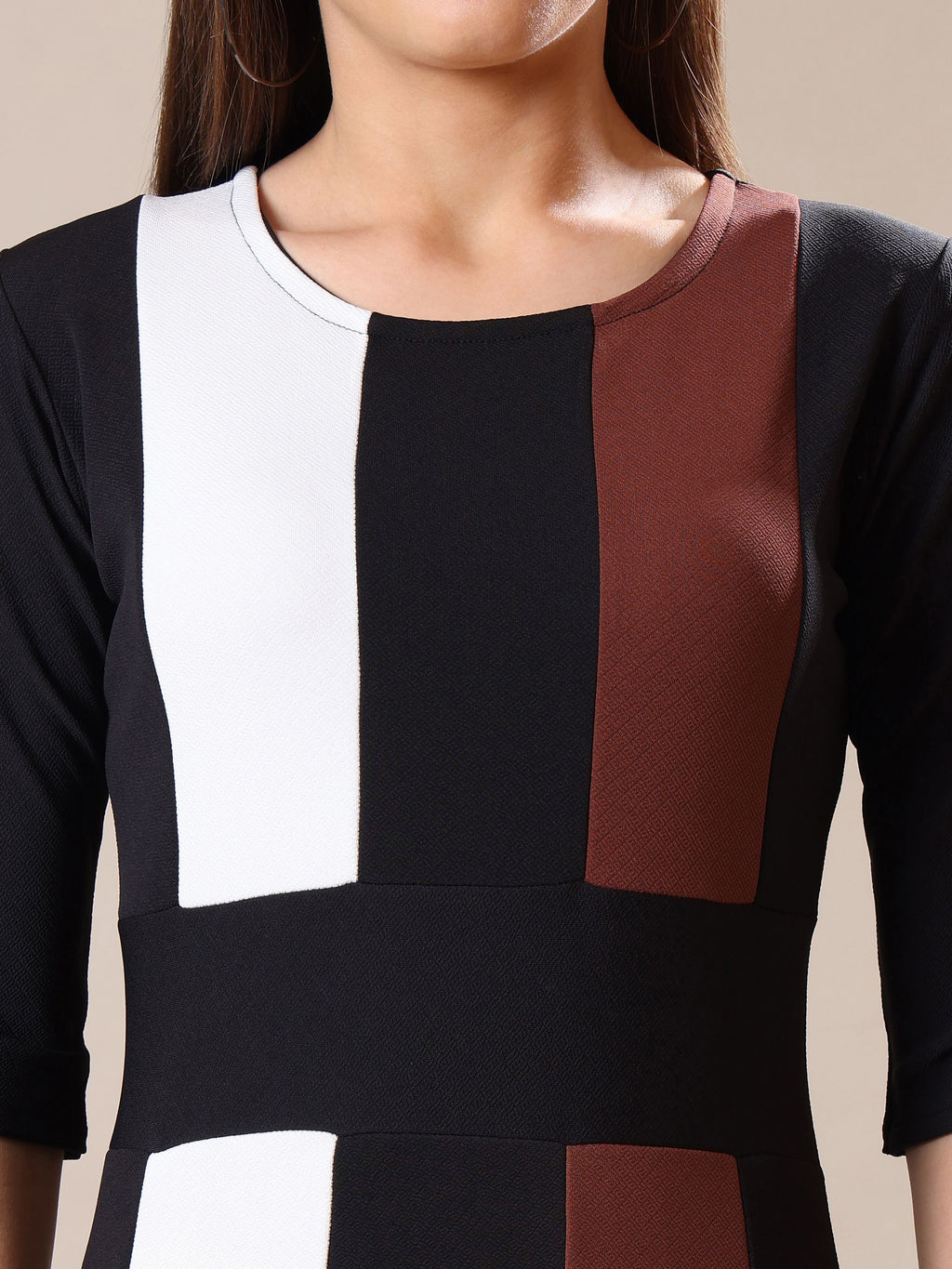 Women's Ankle Length Round Neck Brown Dress