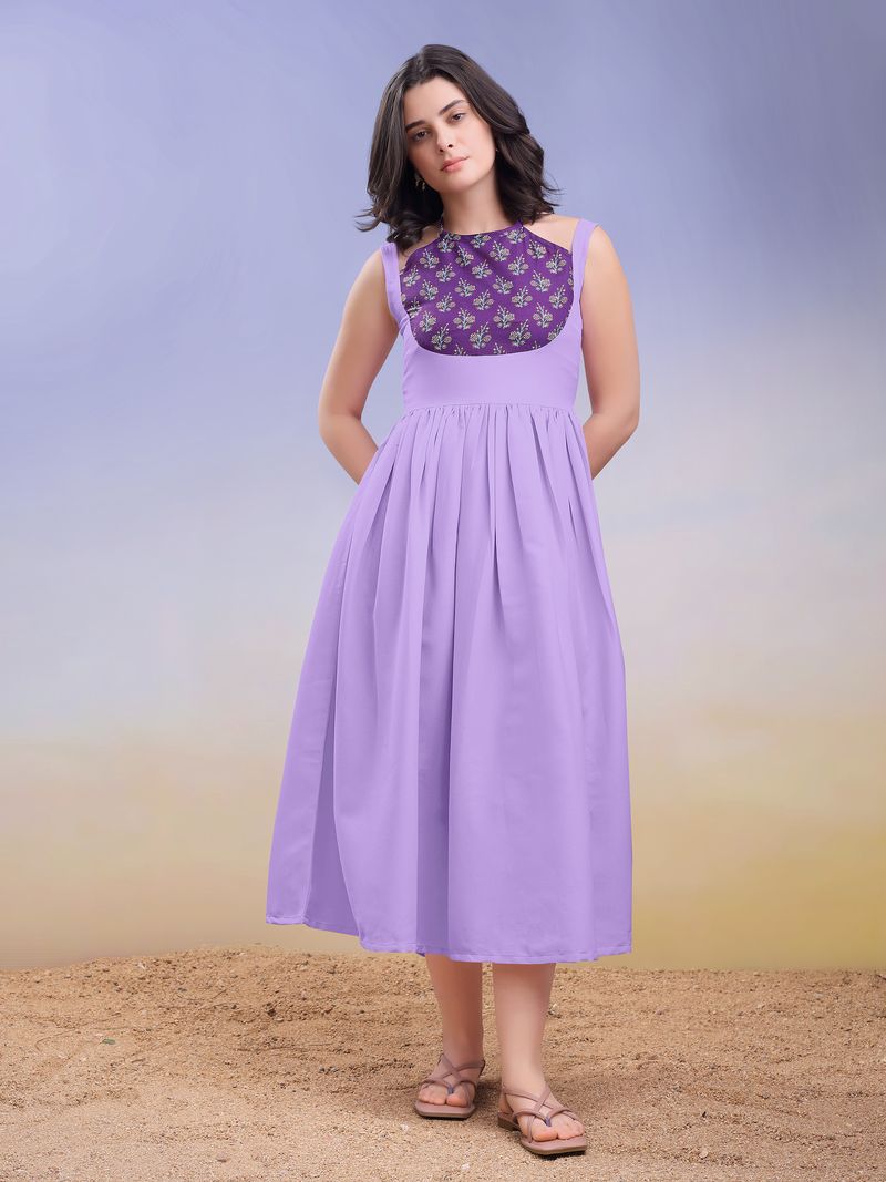 Midi Length Sleeveless Solid Dress