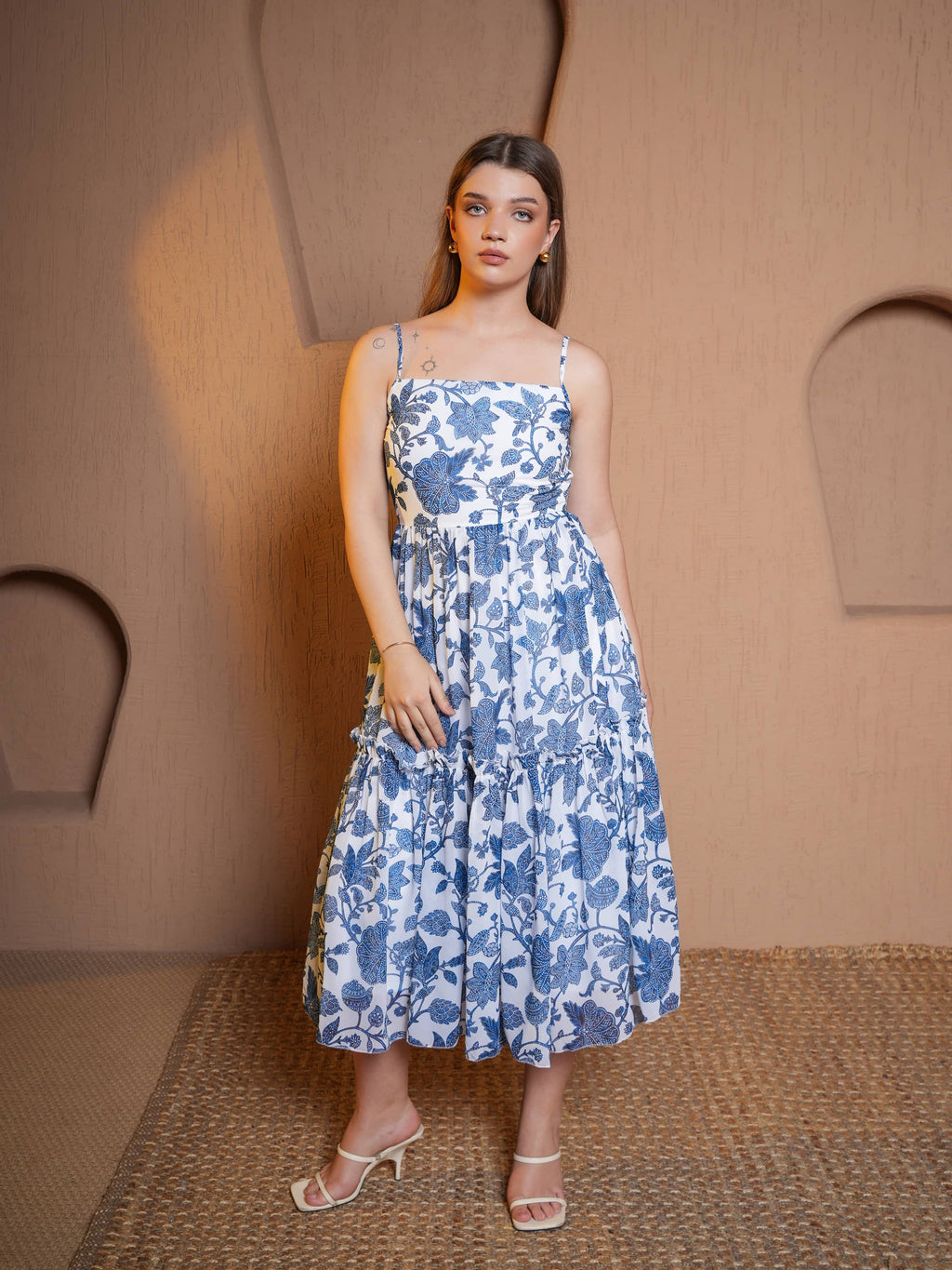 Women Blue Fit & Flare Below knee Georgette Dress