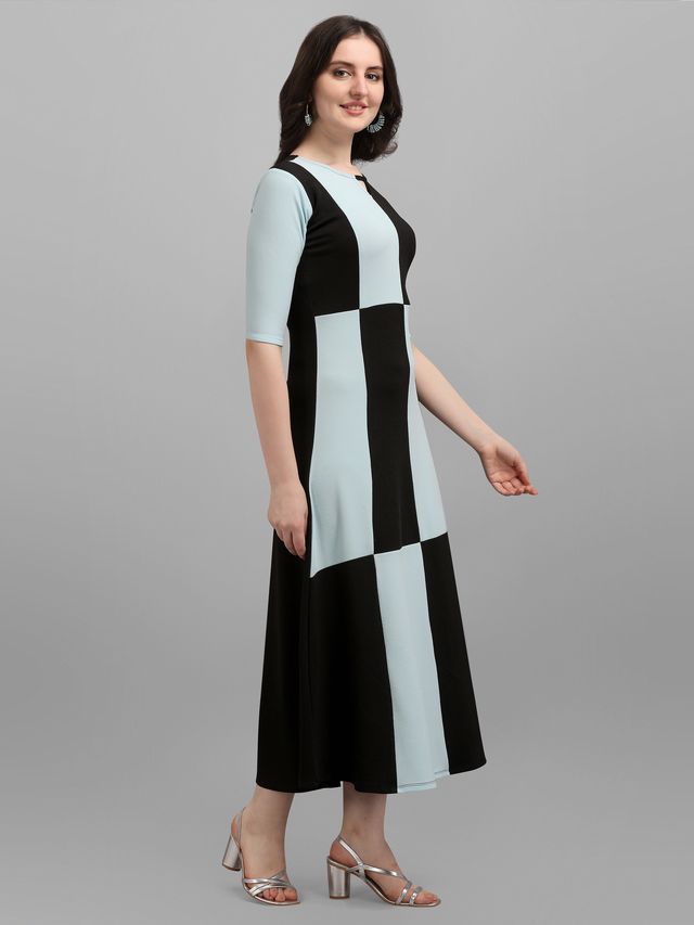 Women Sky Blue & Black Fit & Flare dress