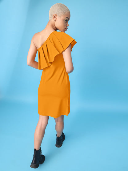 Ruffle One Shoulder Honey Dress