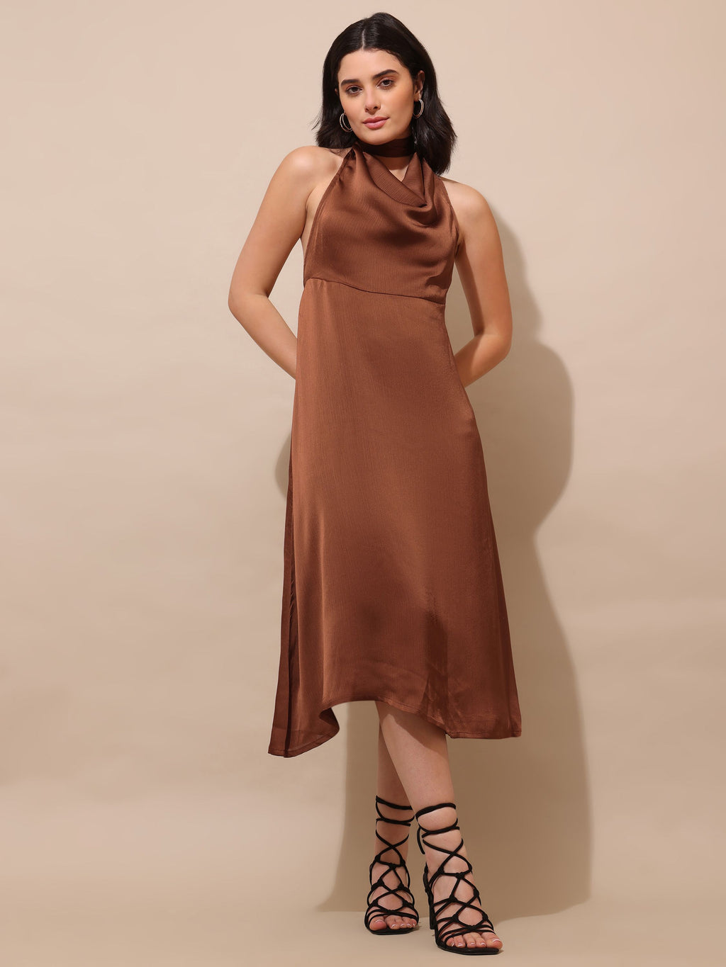 Women's Fit & Flared Brown Dress