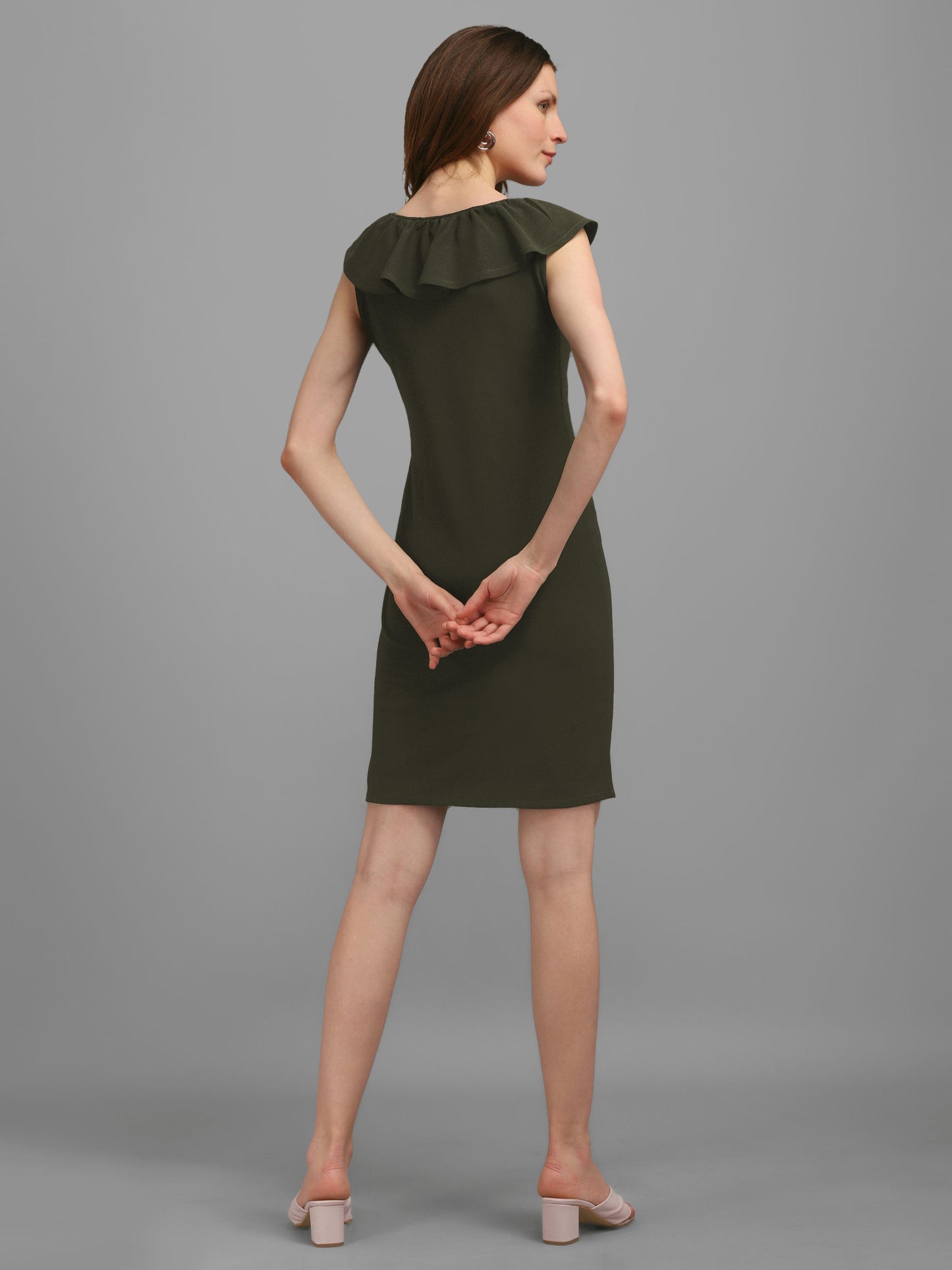 Dark-Olive V-neck Bodycon Dress