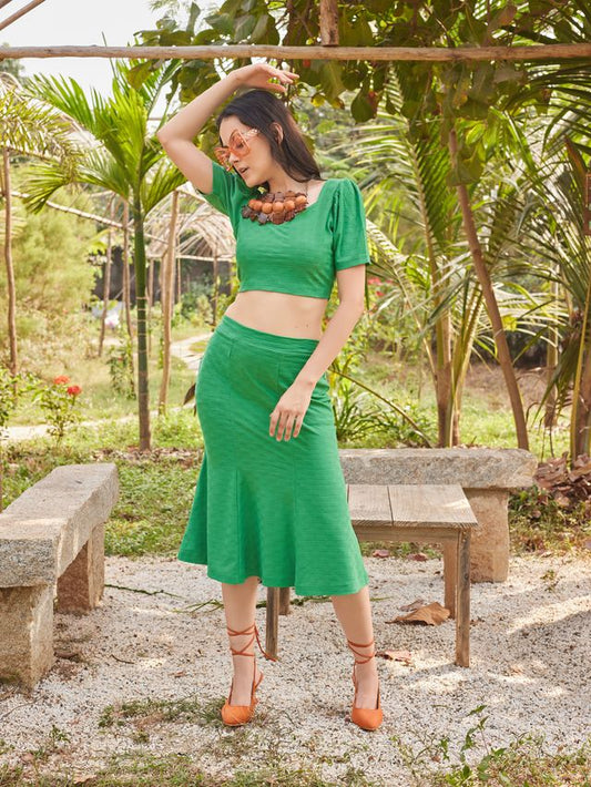 Women Green Fit & Flare Co-ords