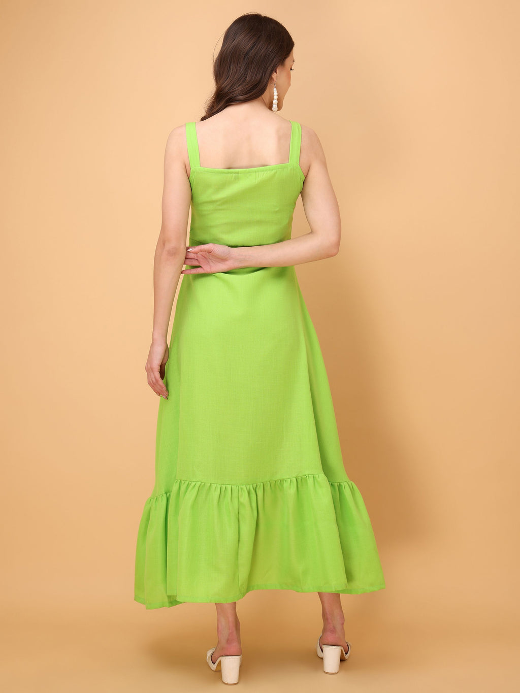 Women Ruffle/Fit & Flare Midi Green Dress