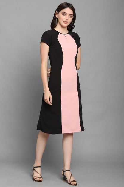 Women Peach & Black A Line dress