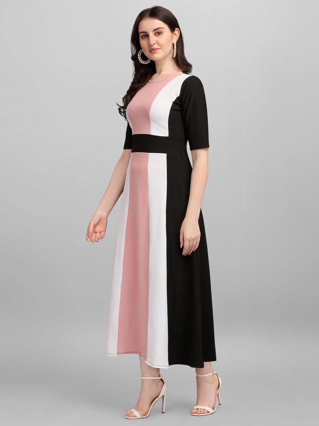 Women Peach & Black Fit & Flare dress