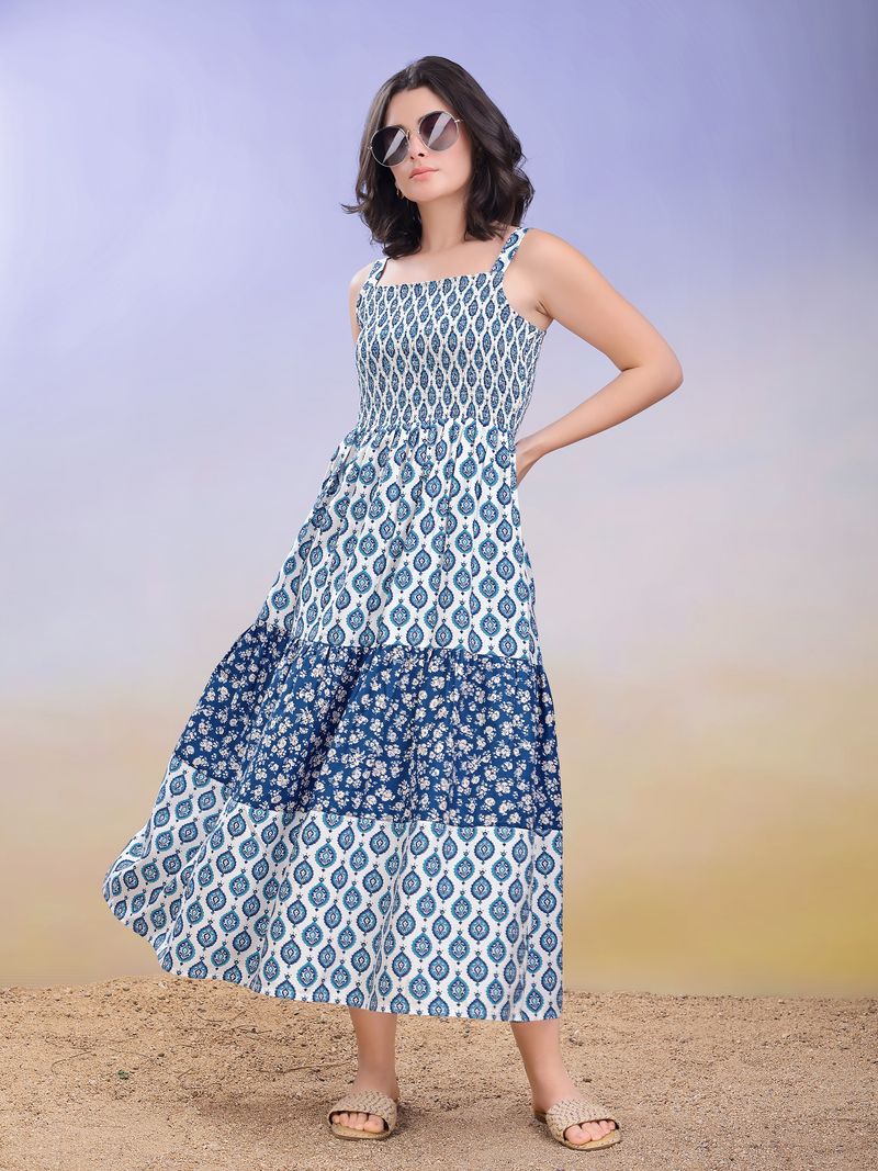 Women's Blue Mini Sleeveless Square Dress