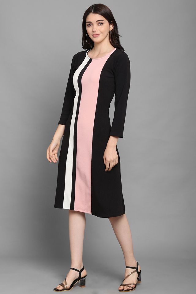 Women Peach & Black Fit & Flare dress