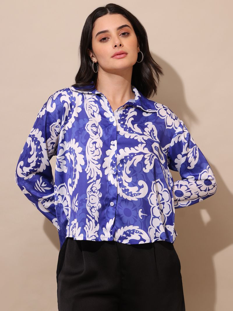 Women's Printed Stylished Blue Top