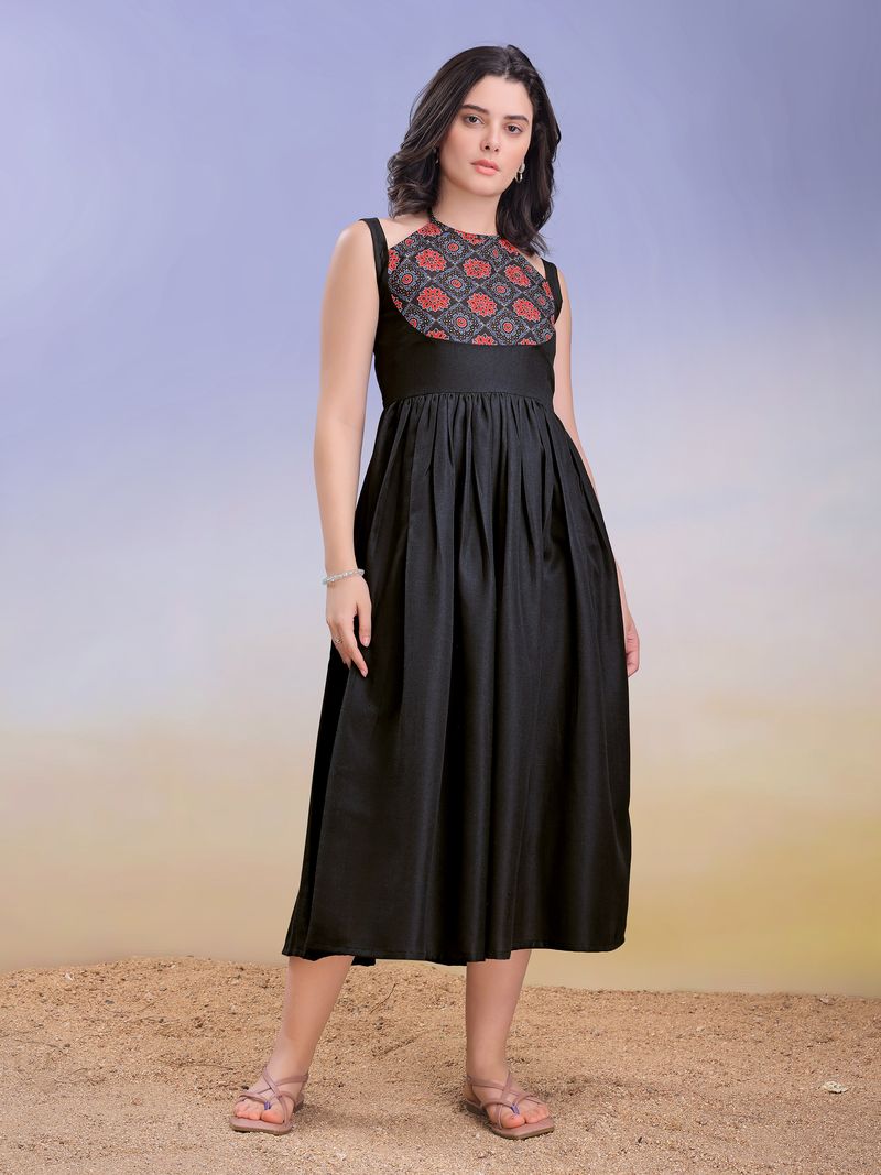 Midi Length Sleeveless Solid Dress