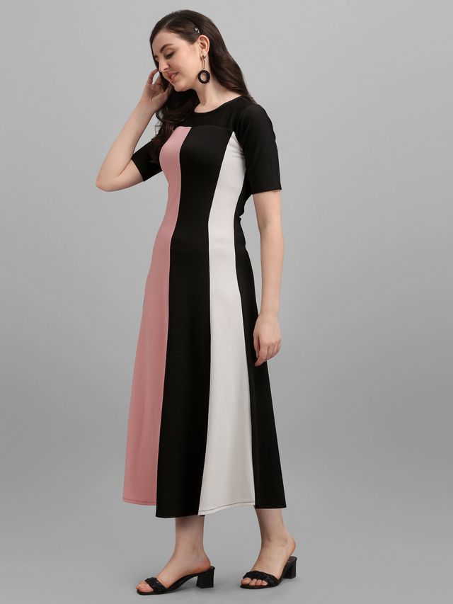 Women Peach & Black Fit & Flare dress