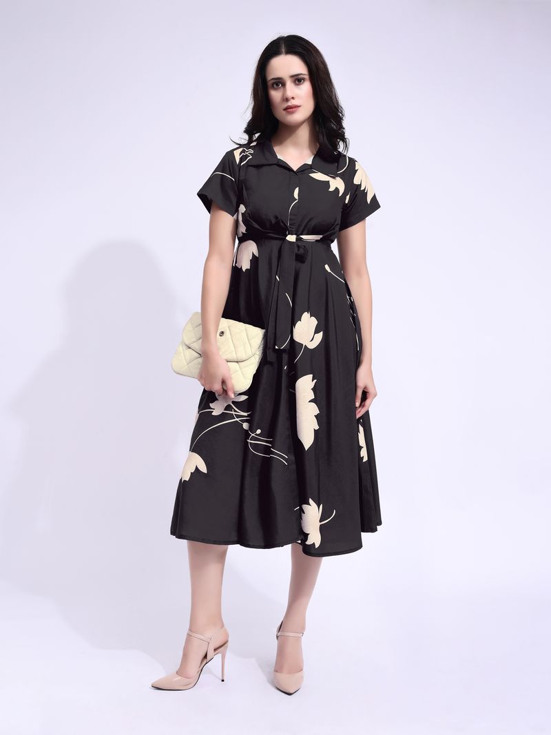 Women's Brown Fit & Flared Stylish Sleeve Dress