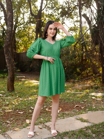 Green Oversized V-Neck Dress