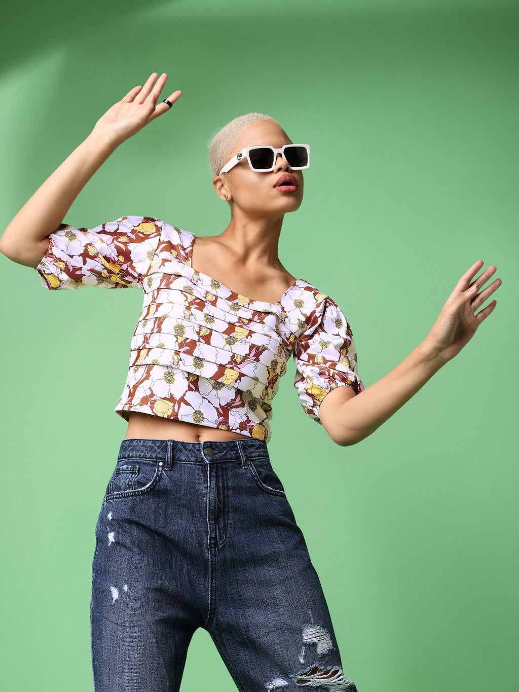 Brown Square Neck Crop Top For Women