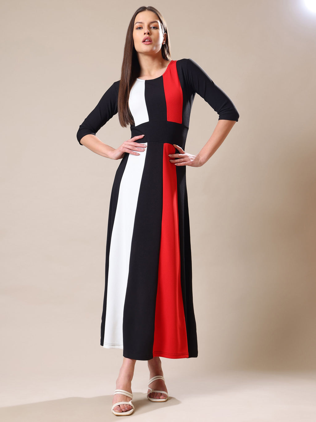 Women's Ankle Length Round Neck Red Dress