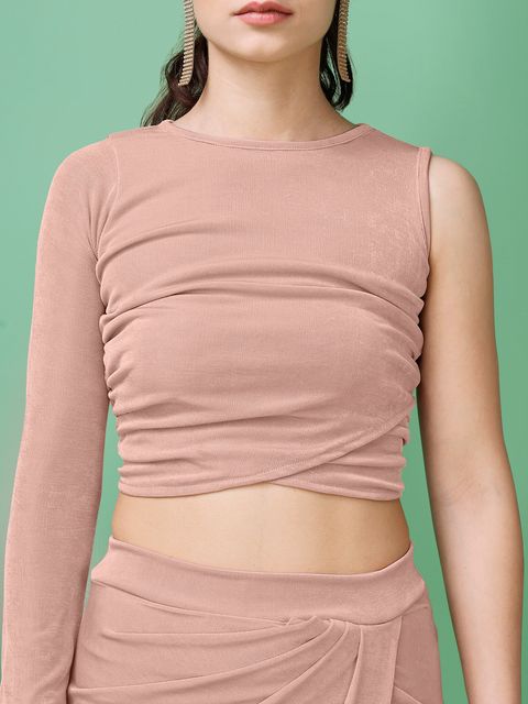 Women Peach  Bodycon Ruched Co-ords