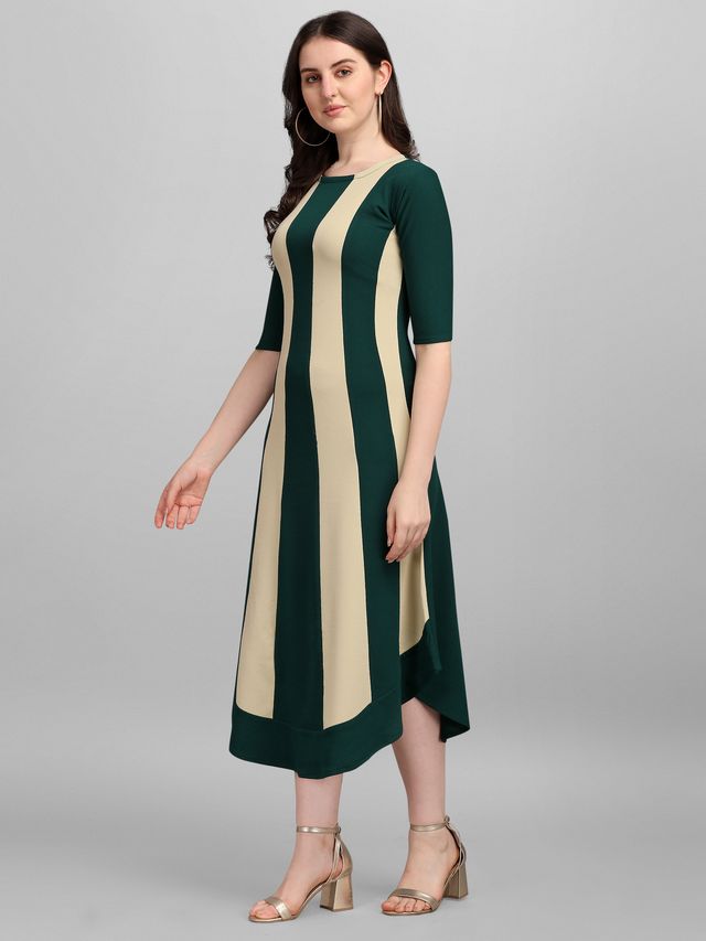 Women Light Olive & Green Fit & Flare dress