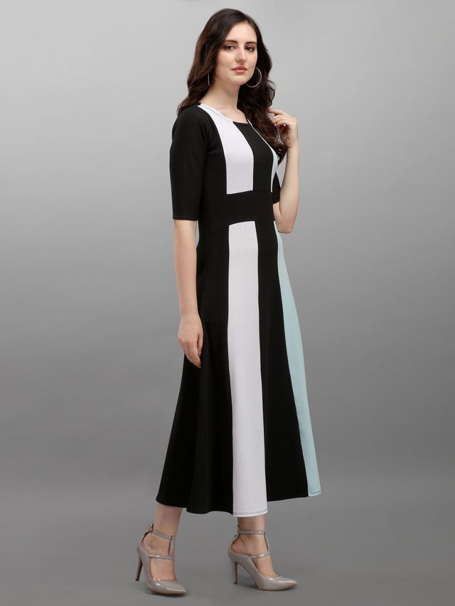 Women Sky Blue & Black Fit & Flare dress