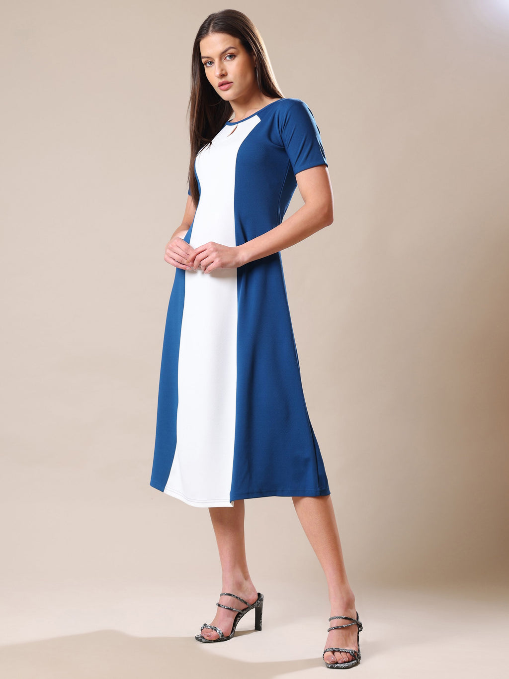 Women's Round Neck Short Sleeve Teal Dress