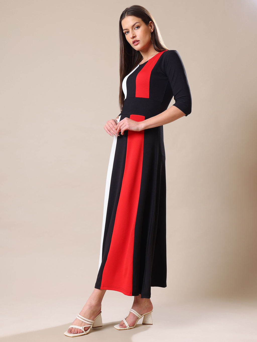 Women's Ankle Length Round Neck Red Dress