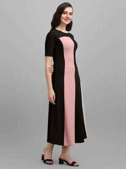 Women Peach & Black Fit & Flare dress