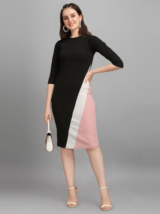 Women Peach & Black Fit & Flare dress