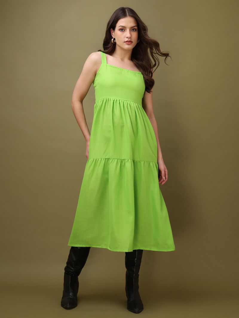 Women's Green Solid Fit & Flare Midi Dress