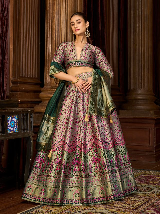 Women's Sea-Green Kanjiwaram Lehengas