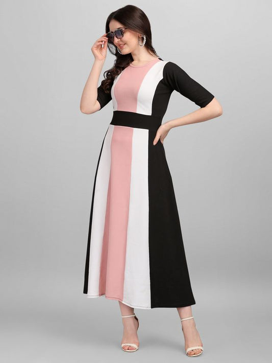 Women Peach & Black Fit & Flare dress