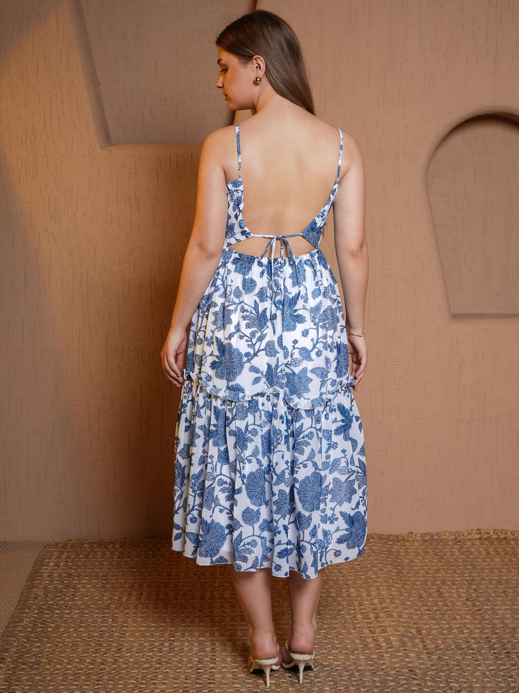 Women Blue Fit & Flare Below knee Georgette Dress