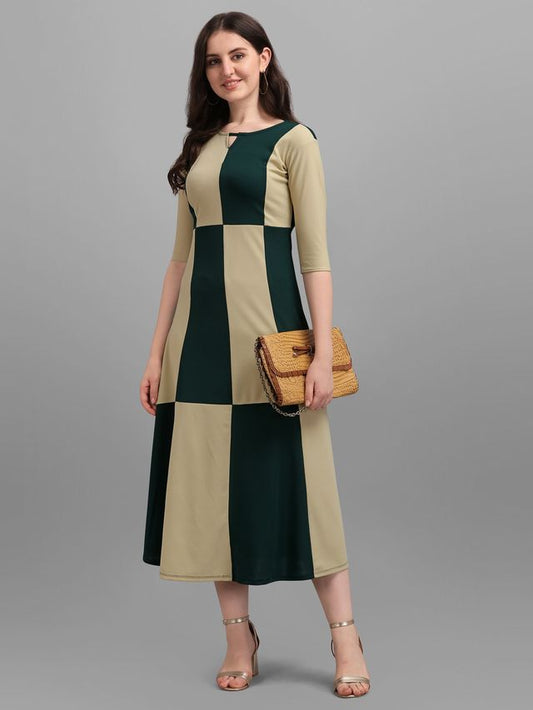 Women Light Olive & Green Fit & Flare dress