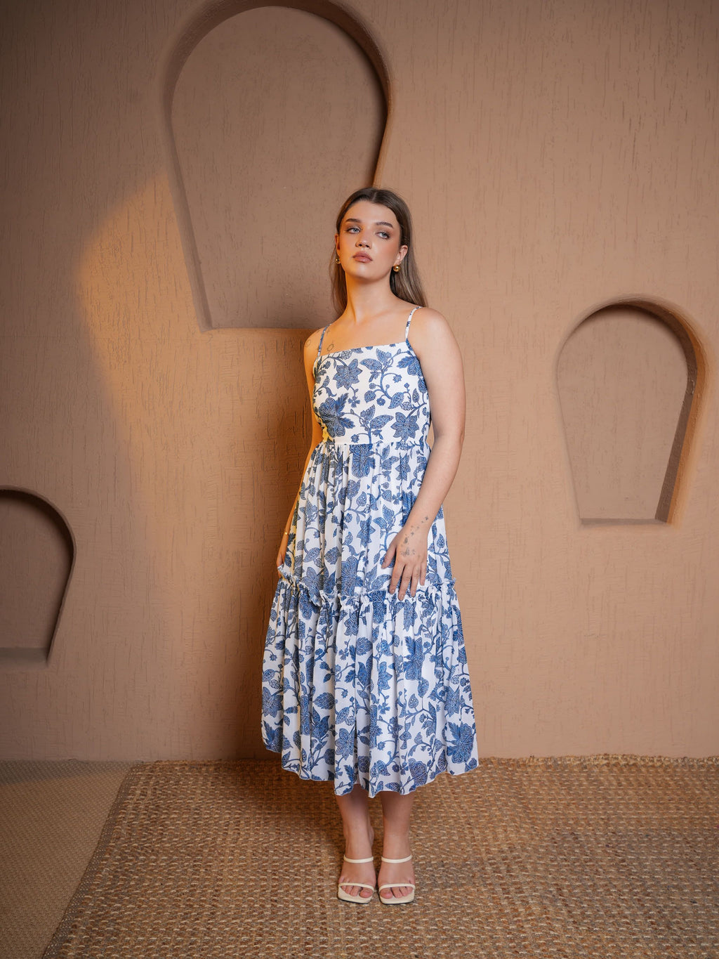 Women Blue Fit & Flare Below knee Georgette Dress