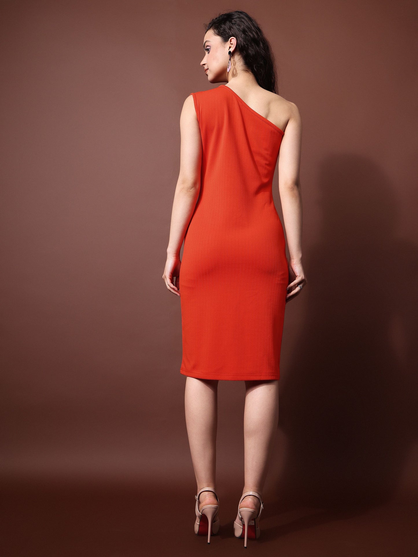 One Shoulder Bodycon Orange Dress