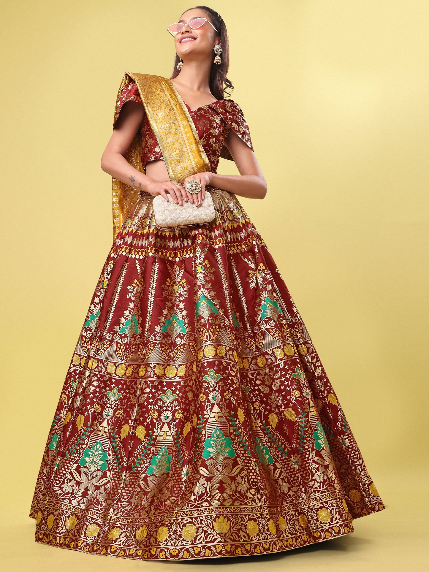 Women Marron  Embellished  Lehenga