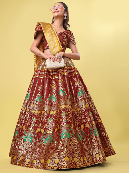 Women Marron  Embellished  Lehenga