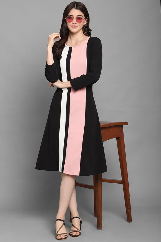 Women Peach & Black Fit & Flare dress