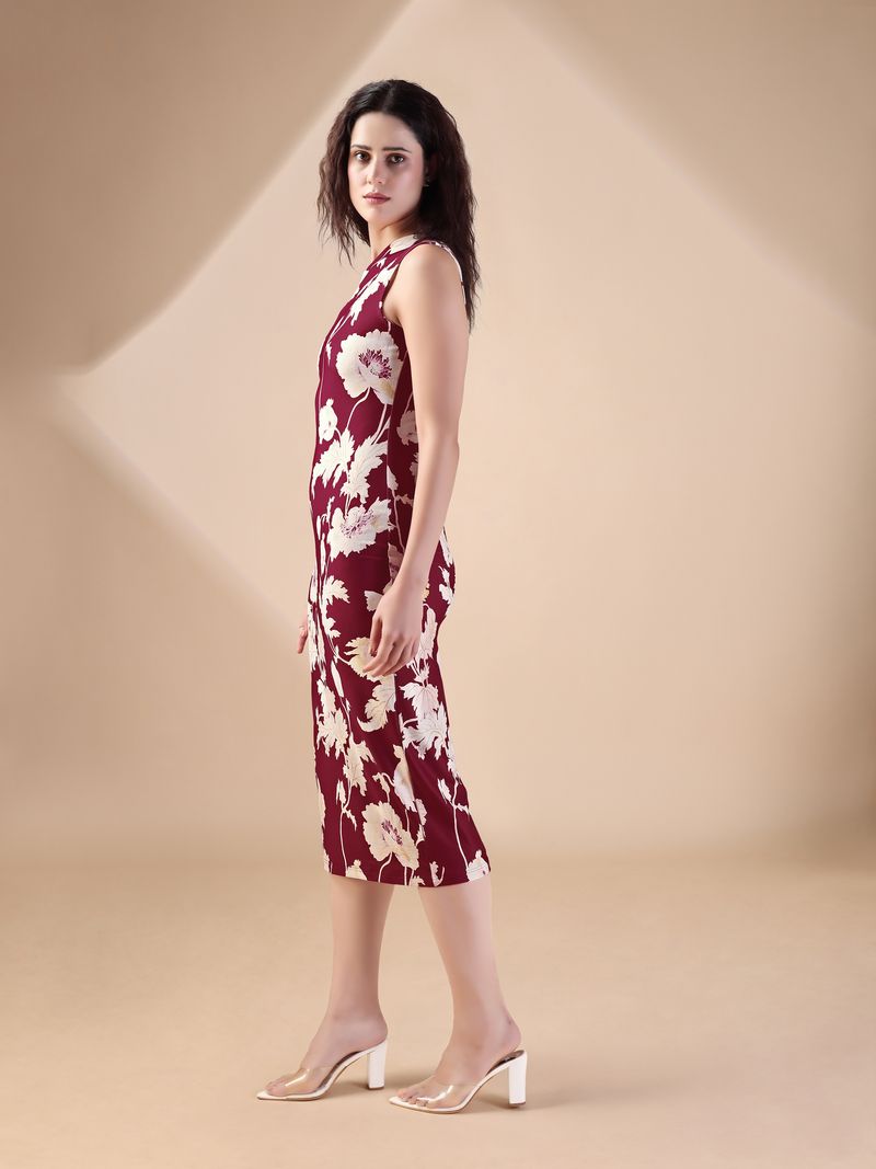 Women's Maroon Bodycon Maxi Sleeveless Dress