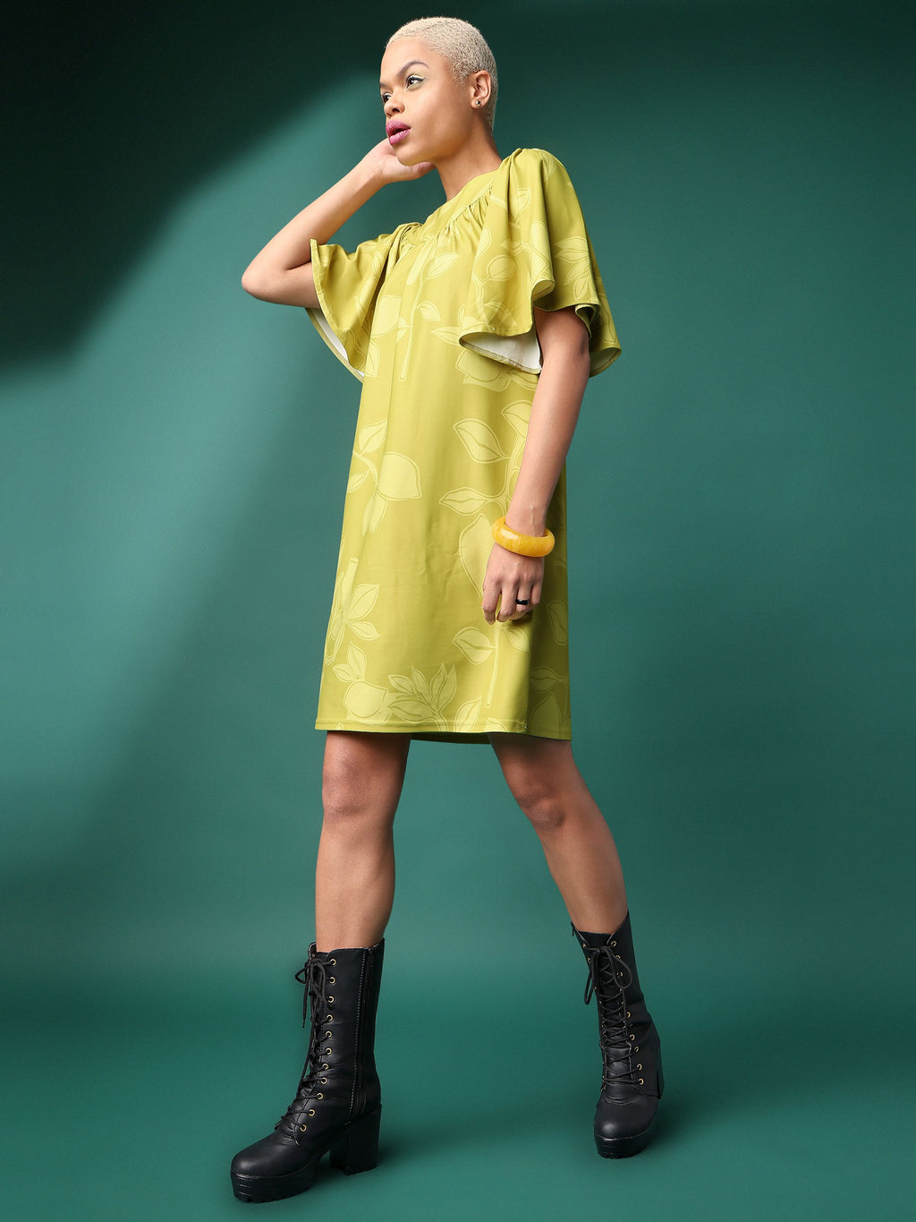 Women Lemon Ruffle Dress