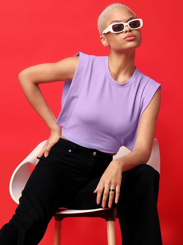 Women Violet Round Neck Boxy Top