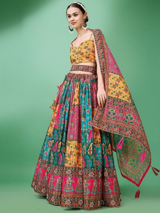 Women Multicolor Embellished Design Lehenga