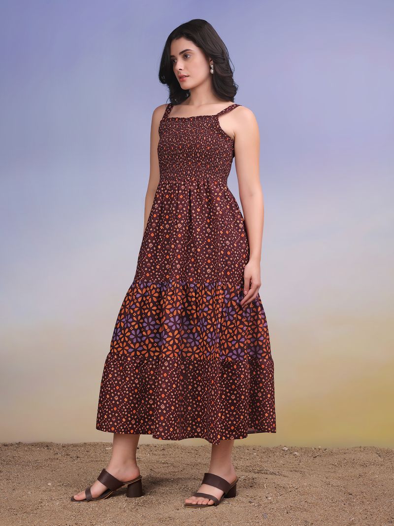 Women's Brown Mini Sleeveless Square Dress