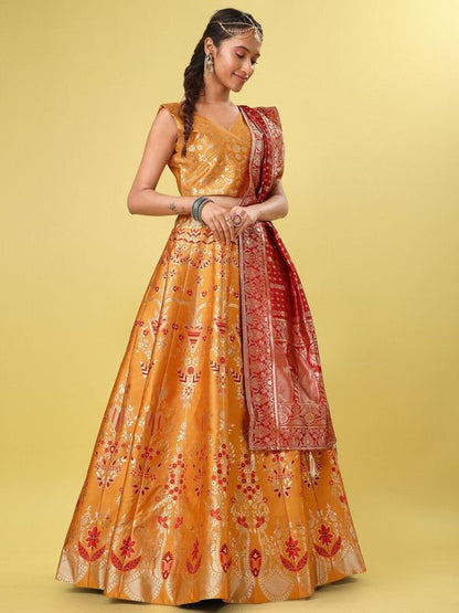 Women Yellow Floral Print Lehenga