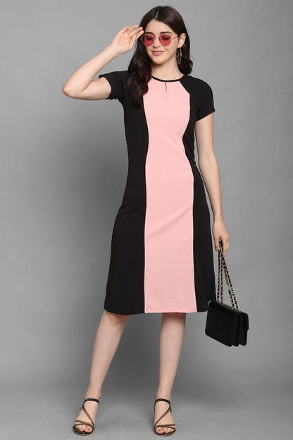 Women Peach & Black A Line dress