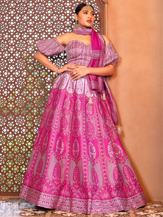 Kanjiwaram With Zari Pink Lehenga Choli